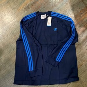 Adidas three stripe navy with lighter blue stripe long sleeve
